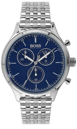Hugo Boss Companion Blue Dial Silver Steel Strap Watch for Men - 1513653 Authentic Buy Shop Now