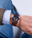 Guess Tailor Analog Blue Dial Brown Leather Strap Watch for Men - GW0389G3 Authentic Buy Shop Now