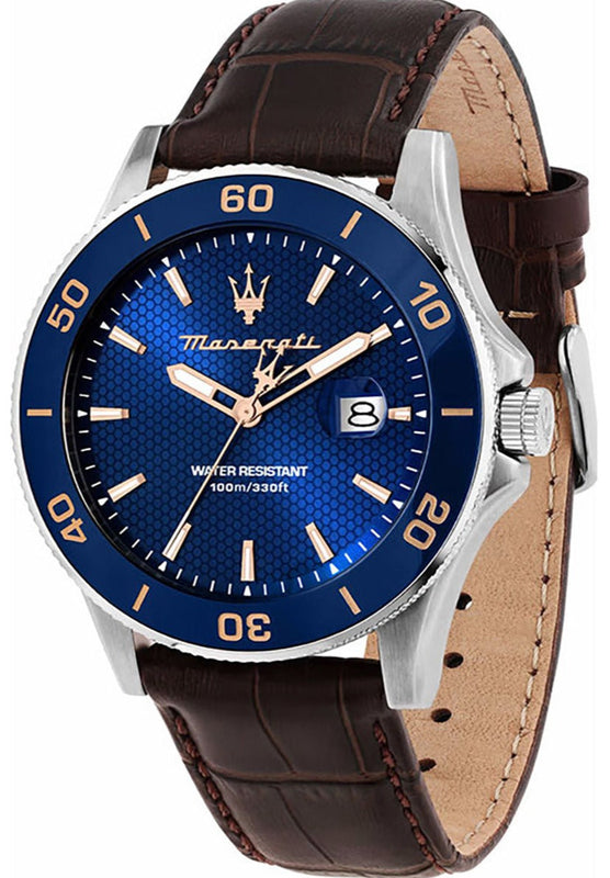Maserati Competizione Analog Blue Dial Brown Leather Strap Watch for Men - R8851100004 Authentic Buy Shop Now