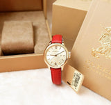 Burberry The Classic Gold Dial Red Leather Strap Watch for Women - BU10102 Authentic Buy Shop Now