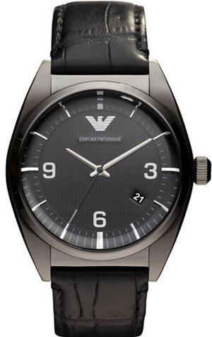 Emporio Armani Franco Black Dial Black Leather Strap Watch For Men - AR0368 Authentic Buy Shop Now