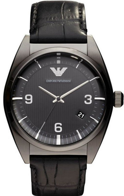 Emporio Armani Franco Black Dial Black Leather Strap Watch For Men - AR0368 Authentic Buy Shop Now