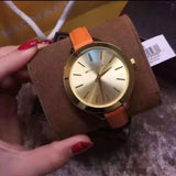 Michael Kors Runway Quartz Gold Dial Orange Leather Strap Watch For Women - MK2275 Authentic Buy Shop Now