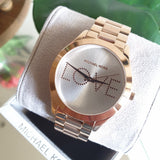Michael Kors Slim Runway White Dial Rose Gold Steel Strap Watch For Women - MK3804 Authentic Buy Shop Now