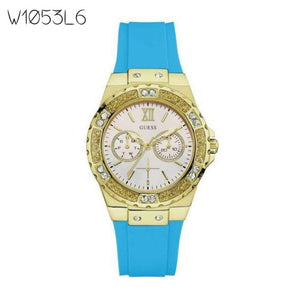 Guess Limelight Crystal White Dial Light Blue Rubber Strap Watch for Women - W1053L6 Authentic Buy Shop Now