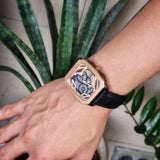 Fossil Inscription Automatic Skeleton Rose Gold Dial Black Leather Strap Watch for Men - BQ2572 Authentic Buy Shop Now