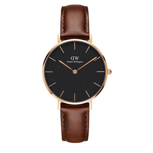 Daniel Wellington Petite St Mawes Black Dial Brown Leather Strap Watch For Women - DW00100169 Authentic Buy Shop Now