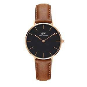 Daniel Wellington Classic Petite Durham Black Dial Brown Leather Strap Watch For Women - DW00100166 Authentic Buy Shop Now