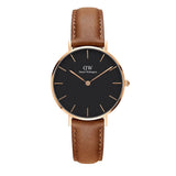 Daniel Wellington Classic Petite Durham Black Dial Brown Leather Strap Watch For Women - DW00100166 Authentic Buy Shop Now