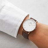 Daniel Wellington Classic Bristol White Dial Brown Leather Strap Watch For Women - DW00100039 Authentic Buy Shop Now