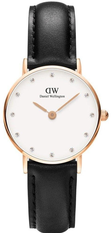Daniel Wellington Classy Sheffield White Dial Black Leather Strap Watch For Women - DW00100060 Authentic Buy Shop Now