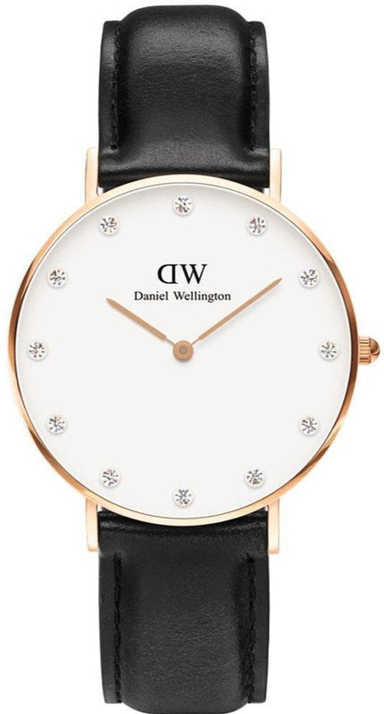 Daniel Wellington Classic Sheffield White Dial Black Leather Strap Watch For Women - DW00100076 Authentic Buy Shop Now