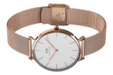 Daniel Wellington Classic Petite Melrose White Dial Rose Gold Mesh Bracelet Watch For Women - DW00100163 Authentic Buy Shop Now