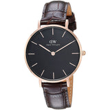 Daniel Wellington Classic Petite York Black Dial Brown Leather Strap Watch For Women - DW00100170 Authentic Buy Shop Now
