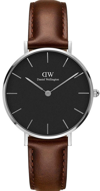 Daniel Wellington Classic Petite Bristol Black Dial Brown Leather Strap Watch For Women - DW00100177 Authentic Buy Shop Now