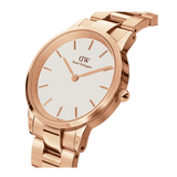 Daniel Wellington Iconic Link White Dial Rose Gold Steel Strap Watch For Women - DW00100209 Authentic Buy Shop Now