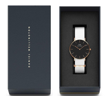 Daniel Wellington Classic Dover Black Dial White Nylon Strap Watch For Women - DW00100310 Authentic Buy Shop Now