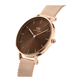 Daniel Wellington Petite Melrose Brown Dial Rose Gold Mesh Strap Watch For Women - DW00100477 Authentic Buy Shop Now