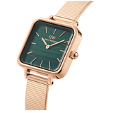 Daniel Wellington Quadro Studio Green Dial Rose Gold Mesh Strap Watch For Women - DW00100520 Authentic Buy Shop Now