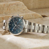 Daniel Wellington Iconic Chronograph Link Blue Dial Silver Steel Strap Watch For Men - DW00100644 Authentic Buy Shop Now