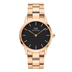 Daniel Wellington Iconic Link Black Dial Rose Gold Steel Strap Watch for Women - DW00100210 Authentic Buy Shop Now