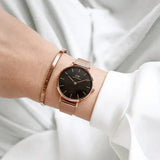 Daniel Wellington Petite Melrose Black Dial Rose Gold Mesh Strap Watch For Women - DW00100303 Authentic Buy Shop Now