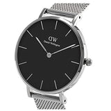 Daniel Wellington Petite Sterling Black Dial Silver Mesh Bracelet Watch For Women - DW00100304 Authentic Buy Shop Now