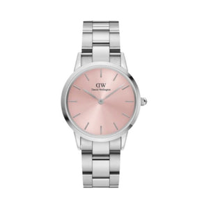 Daniel Wellington Iconic Pink Dial Silver Steel Strap Watch For Women - DW00100325 Authentic Buy Shop Now
