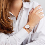 Daniel Wellington Classic Petite Melrose White Dial Rose Gold Mesh Bracelet Watch For Women - DW00100163 Authentic Buy Shop Now