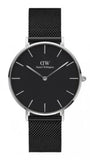 Daniel Wellington Petite Ashfield Black Dial Black Mesh Strap Watch For Women - DW00100308 Authentic Buy Shop Now