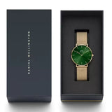 Daniel Wellington Petite Emerald Green Dial Gold Mesh Strap Watch For Women - DW00100481 Authentic Buy Shop Now
