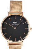 Daniel Wellington Classic Melrose Black Dial Rose Gold Mesh Bracelet Watch For Women - DW00100161