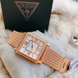 Guess Highline Off White Dial Rose Gold Stainless Steel Mesh Strap Watch For Women - W0826L3 Authentic Buy Shop Now