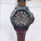 Guess Rigor Analog Quartz Black Dial Brown Leather Strap Watch For Men - W0040G2 Authentic Buy Shop Now