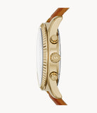 Michael Kors Lexington Chronograph Gold Dial Brown Leather Strap Watch For Men - MK8447 Authentic Buy Shop Now