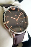 Emporio Armani Classic Chronograph Brown Dial Brown Leather Strap Watch For Men - AR0387 Authentic Buy Shop Now
