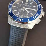 Tag Heuer Aquaracer Chronograph Blue Dial Black Rubber Strap Watch for Men - CAY111B.FT6041 Authentic Buy Shop Now