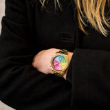 Guess Confetti Chronograph Rainbow Dial Gold Steel Strap Watch For Women - GW0483L4 Authentic Buy Shop Now