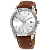 Tissot Gentleman Silver Dial Brown Leather Strap Watch For Men - T127.410.16.031.00 Authentic Buy Shop Now
