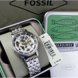 Fossil Boyfriend Automatic Skeleton Silver Dial Silver Steel Strap Watch for Women - ME3067 Authentic Buy Shop Now