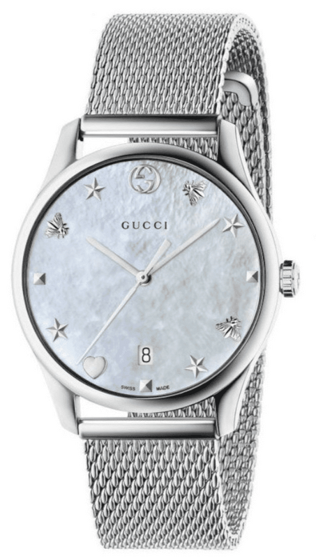 Gucci G-Timeless Mother of Pearl Dial Silver Mesh Bracelet Watch For Women - YA1264040 Authentic Buy Shop Now