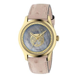 Gucci G Timeless Skeleton 16K Gold Mother of Pearl Dial Pink Leather Strap Watch For Women - YA1264110 Authentic Buy Shop Now