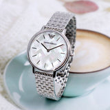 Emporio Armani Mother of Pearl Dial Silver Steel Strap Watch For Women - AR11112 Authentic Buy Shop Now
