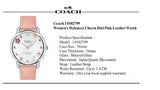 Coach Delancey White Dial Pink Leather Strap Watch for Women - 14502799 Authentic Buy Shop Now
