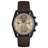 Emporio Armani Sportivo Chronograph Beige Dial Brown Leather Strap Watch For Men - AR6078 Authentic Buy Shop Now