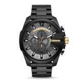 Diesel Mega Chief Chronograph Grey Dial Black Steel Strap Watch For Men - DZ4479 Authentic Buy Shop Now
