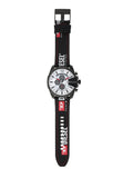 Diesel Mega Chief Chronograph Silver Dial Black Leather Strap Watch For Men - DZ4512 Authentic Buy Shop Now