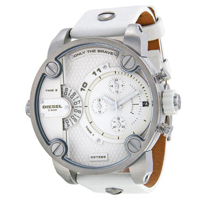 Diesel Badass Chronograph White Dial White Leather Strap Watch For Men - DZ7265 Authentic Buy Shop Now