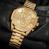 Diesel Mega Chief Chronograph Gold Dial Gold Steel Strap Watch For Men - DZ4360 Authentic Buy Shop Now