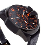 Diesel Mega Chief Chronograph Black Dial Black Leather Strap Watch For Men - DZ4291 Authentic Buy Shop Now